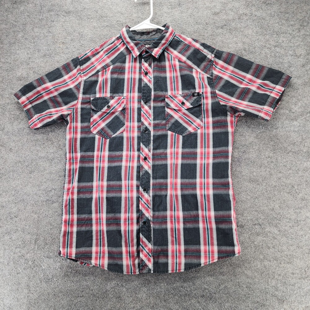 Rock Republic Shirt Mens Medium Short Sleeve Black Red Plaid